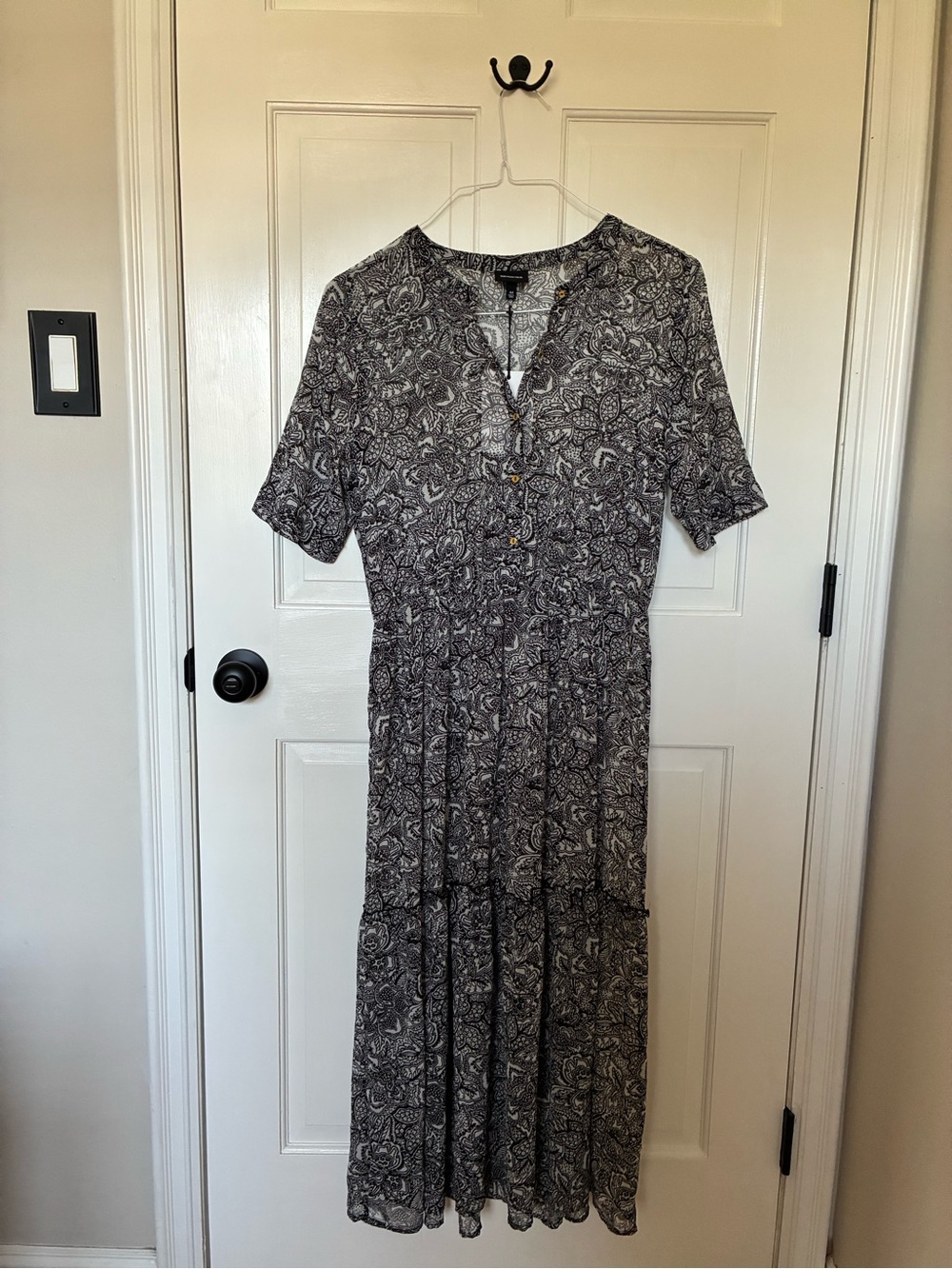 Who What Wear Black & White Paisley Button-Front Midi Dress